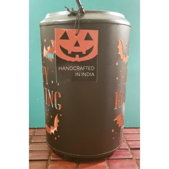 Happy Haunting Halloween LED Flickering Candle Lantern 9"x"6" Diameter •New• - Picture 4 of 6